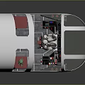 White Flight Cockpit Simulator With Transparent Dome Red Seats And Control Panel 3d model