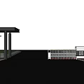 Residential Entrance Gate With Portico Columns White Car High Rise Buildings And Greenery
