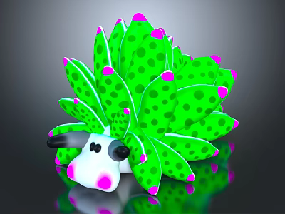 Cartoon Green Hedgehog Toy With Purple Spots White Face Black Eyes On Dark Background 3d model