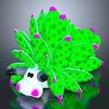Cartoon Green Hedgehog Toy With Purple Spots White Face Black Eyes On Dark Background