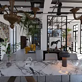 Cozy Leisure Lounge Area With Comfortable Seating Green Plants And Pendant Lights