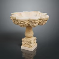 Intricately Carved Stone Decorative Bowl With Petal Rim And Ornate Base