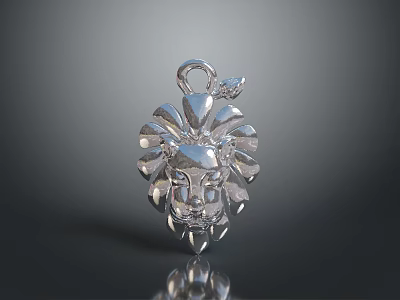 Silver Lion Head Pendant Fashionable Jewelry Accessory With Detailed Design For Clothing 3d model