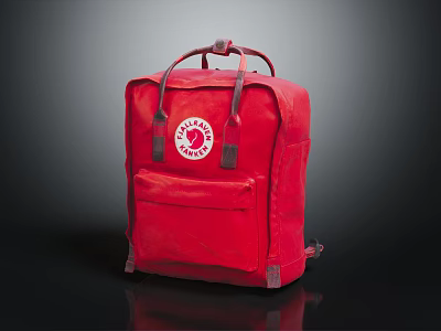 Red Fjällräven Kånken Backpack Classic Canvas Design With Front Pocket Top Handle And Leather Trim 3d model