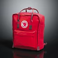 Red Fjällräven Kånken Backpack Classic Canvas Design With Front Pocket Top Handle And Leather Trim