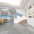 Modern Dental Clinic Interior With Reception Desk Waiting Area Bookshelves And Marble Floor