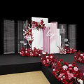 Elegant Banquet Hall Walkway Decor with Red Pink Flowers and Love Signage