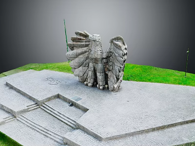 Game Movie Character Eagle Stone Sculpture on Stone Paved Platform with Green Grass and Poles 3d model