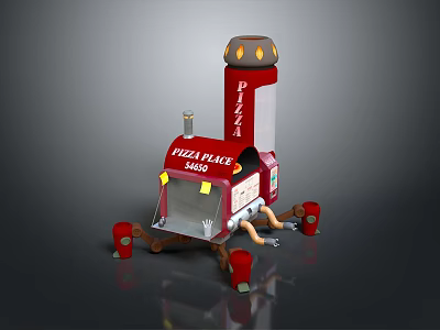 Red Mobile Electronic Pizza Appliance Design With Pizzakit Logo And Mechanical Legs 3d model