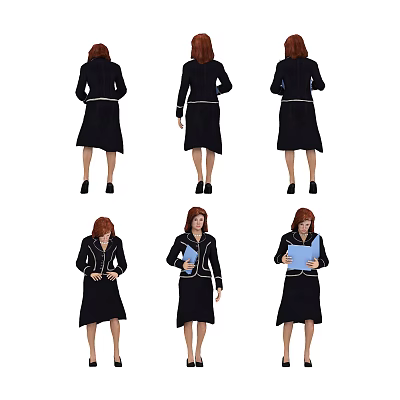 Woman in Black Dress with Different Poses Holding Blue Folder in Multiple Angles 3d model