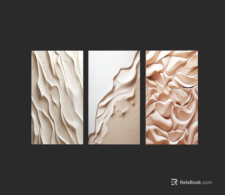 Modern Three Panel Wall Art With Wavy Textured Design In Neutral Tones 3d model 