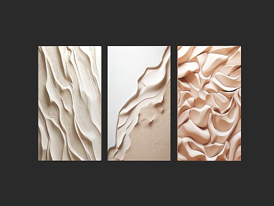 Modern Three Panel Wall Art With Wavy Textured Design In Neutral Tones 3d model