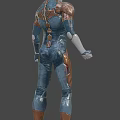 Game Movie Character With Silver Helmet Red Eye Dark Combat Suit And Brown Shoulder Armor