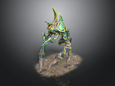 Colorful 3D Fantasy Creature Model With Intricate Design Multiple Limbs And Rocky Base 3d model