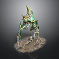 Colorful 3D Fantasy Creature Model With Intricate Design Multiple Limbs And Rocky Base
