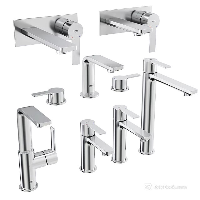 Modern Stainless Steel Single Handle Wall And Deck Mounted Faucets For Bathroom Kitchen 3d model 