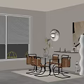 Modern Office Desk With Glass Top Four Chairs Window Plant Floor Lamp And Decorative Painting