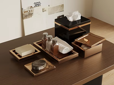 Daily Bathroom Essentials With Soap Trays Tissue Box And Perfume Bottles 3d model