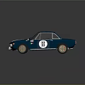 Blue Vintage Race Car With White Stripe Number 18 Italian Flag Badge And Gold Wheels