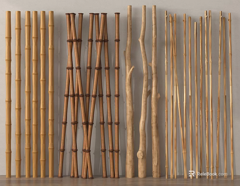 Natural Bamboo Poles In Various Lengths And Sizes For Decorative And Craft Use 3d model 