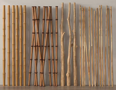 Natural Bamboo Poles In Various Lengths And Sizes For Decorative And Craft Use 3d model