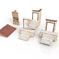 Building Models Featuring Roof Stairs Door Frames Stone And Wooden Components