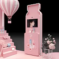 Pink Themed Decorative Display Featuring Cherry Blossom Hot Air Balloon And Figurine Stand