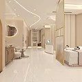 Elegant Beauty Hair Salon Interior Design With Neutral Tones Curved Ceiling Lights And Sofa Seating
