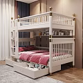 White Bunk Bed With Gold Accents Underbed Storage Drawers And Pink Mattress
