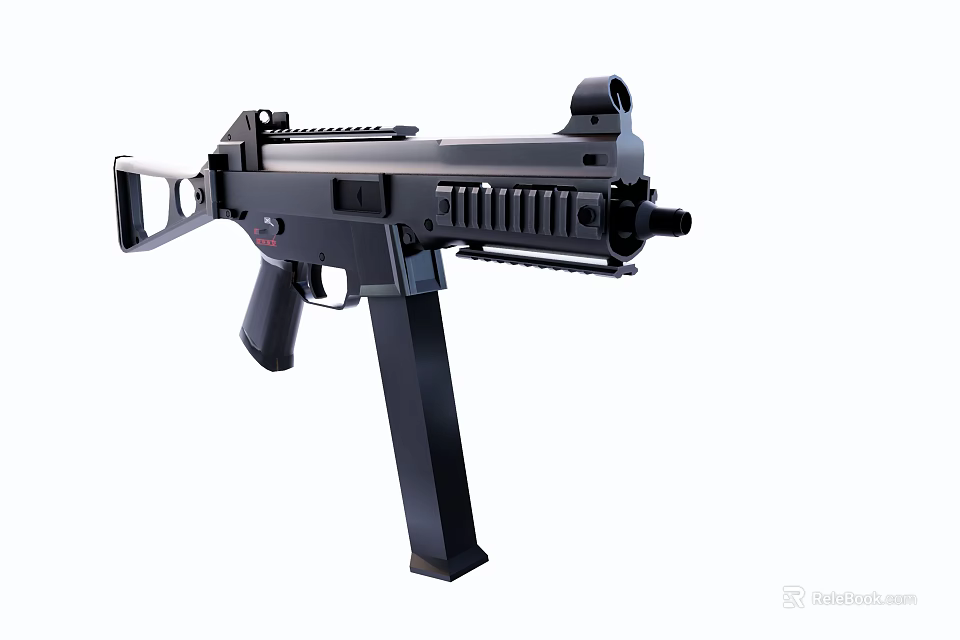 Black Tactical Submachine Gun With Ergonomic Grip Fixed Stock And Rail System 3d model 