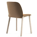 Light Green Fabric Dining Chair With Wooden Tripod Base And Vertical Stripe Texture