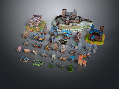 Cartoon Scene With Colorful Castles Houses And Various Detailed Miniature Buildings 3d model
