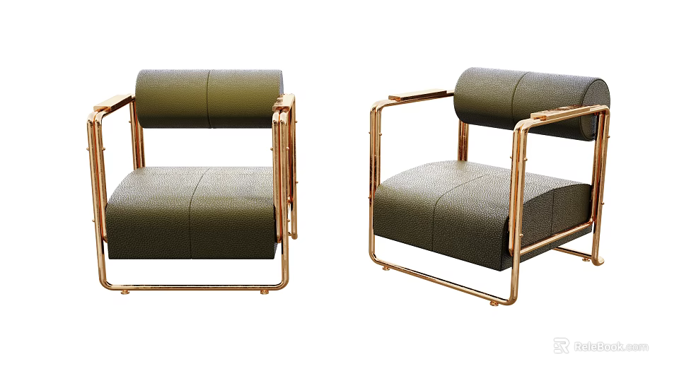 Green Upholstered Single Sofa With Metal Frame And Modern Minimalist Design 3d model 