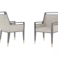 Modern Dining Chairs With Black Frame Armrests And Light Gray Woven Fabric 3d model