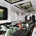Elegant Modern Restaurant Interior With Stylish Tables Chairs Ceiling Lights And Decorative Wall Art