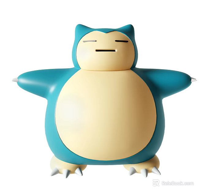 Snorlax Plush Doll With Teal And Beige Body Open Arms Closed Eyes And White Claws 3d model 