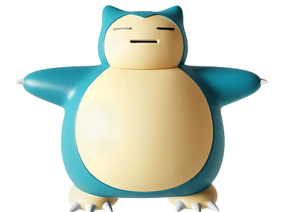 Snorlax Plush Doll With Teal And Beige Body Open Arms Closed Eyes And White Claws 3d model