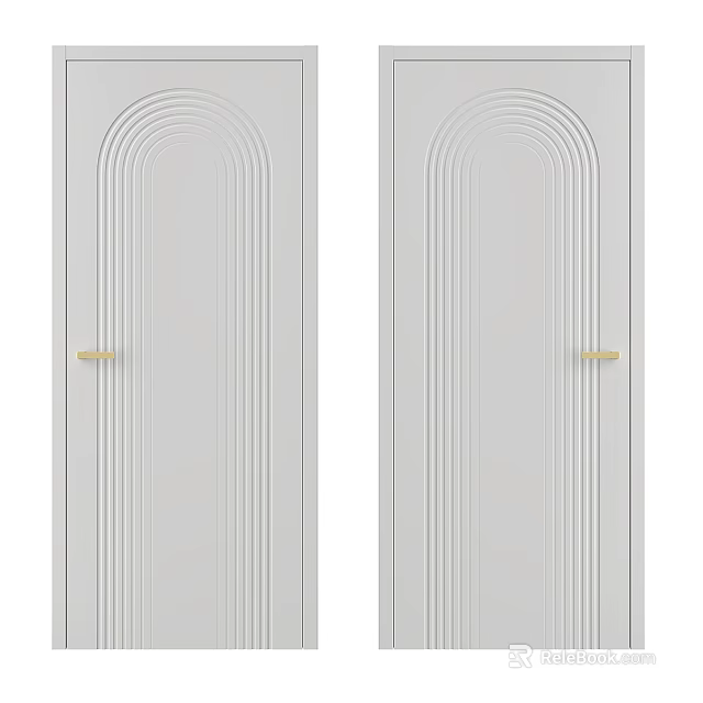 Modern White Interior Doors With Gold Handles And Arched Line Details Design 3d model 