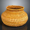 Handmade Woven Basket For Home Storage With Natural Straw And Round Striped Design