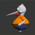 Flying Animal With White Head Long Beak Wearing Orange Hoodie And Brown Pants Standing