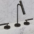 Different Style Faucets Displayed On Marble Countertop With Patterned Background 3d model