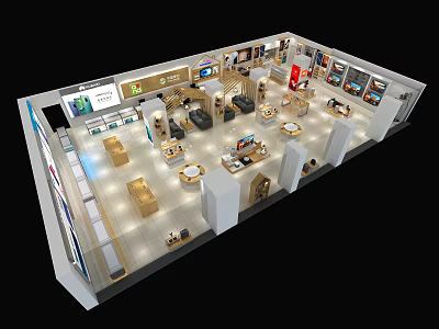 Modern Spacious Retail Store Interior With Display Counters Shelves And Merchandise Arrangement 3d model