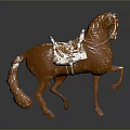 Bronze Horse Sculpture With White Saddle In Standing Pose As Decorative Art Piece