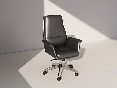 Black Leather Office Chair With High Back Armrests And Metal Base Wheels 3d model