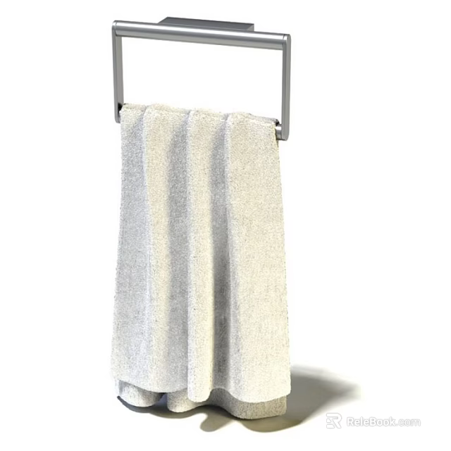 White Soft Absorbent Towel Hanging On Metal Rod For Bathroom Daily Use 3d model 