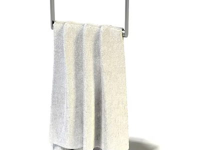 White Soft Absorbent Towel Hanging On Metal Rod For Bathroom Daily Use 3d model