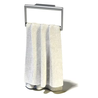 White Soft Absorbent Towel Hanging On Metal Rod For Bathroom Daily Use 3d model