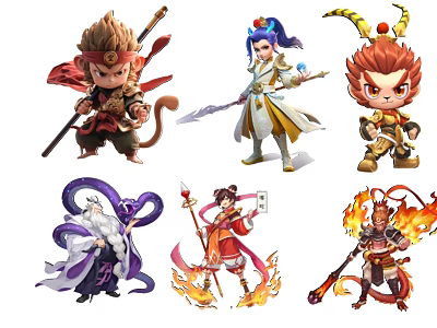 Mythical Cartoon Character Pendants with Various Figures Weapons and Stylish Decorative Designs 3d model