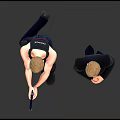 Kneeling Police Woman With Gun And Standing Man In Black Coat Blue Jeans