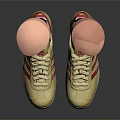 Prosthetic Legs With Yellow Sneakers Featuring Red Stripes And White Soles
